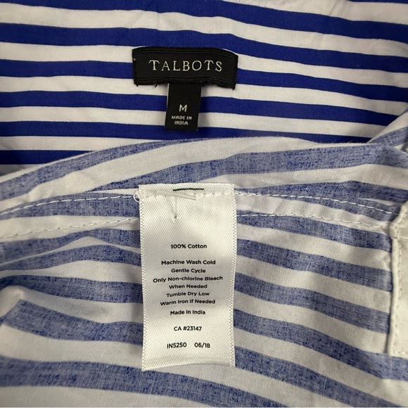 Talbots Shirt Women's‎ Medium Long Sleeve Pullover Stripe Blue White - Picture 6 of 9